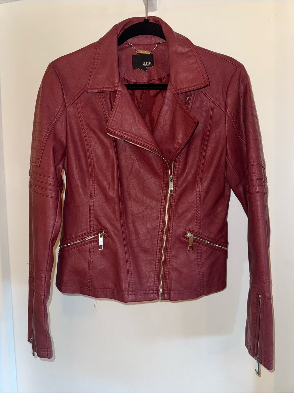 a.n.a Wine-Red Faux Leather Moto Jacket